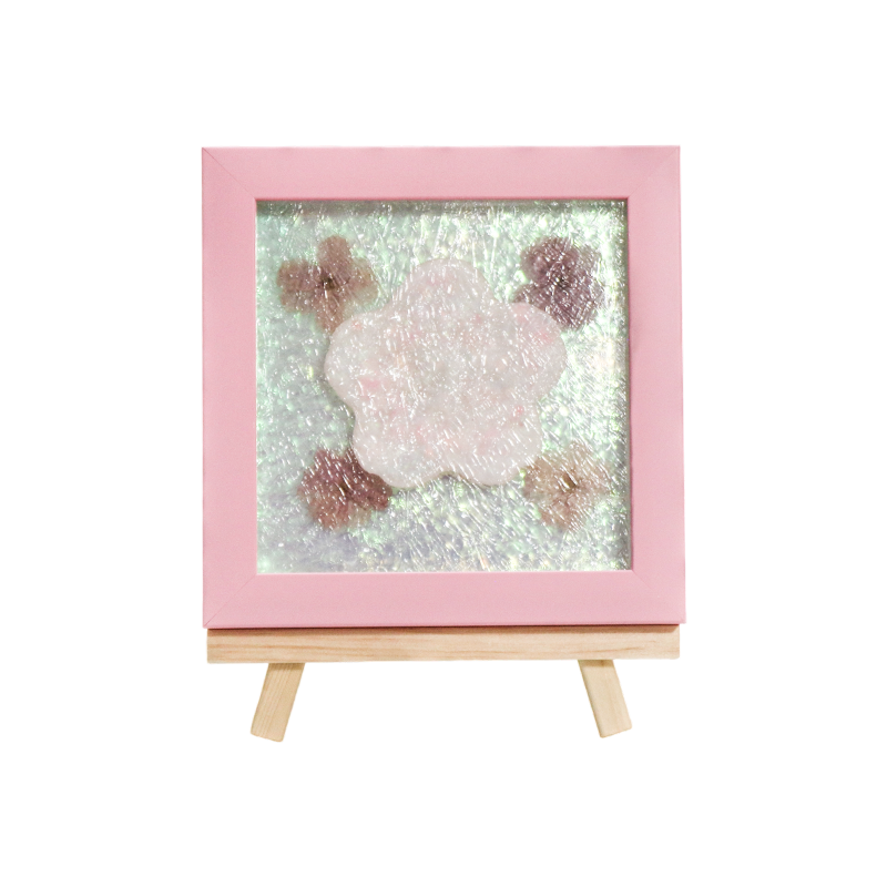 Lámpara de arte con marco de madera ámbar y ondulación de agua en flor de cerezo - Yozakura Rain