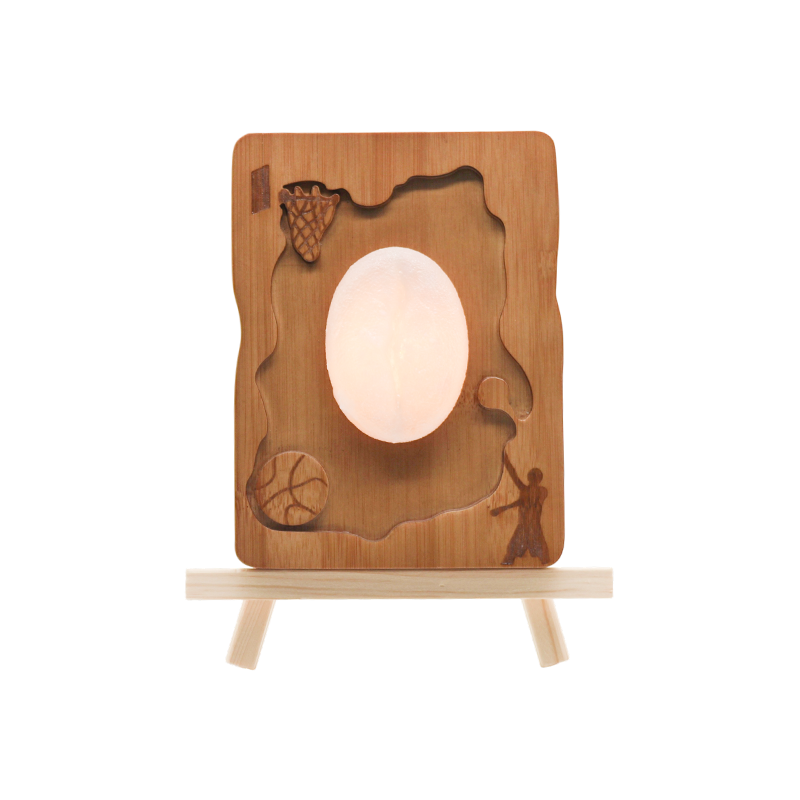 Lámpara artística de madera en relieve de estilo deportivo de color nogal: viento fuerte que persigue sombra/luz de arco de fuego azul