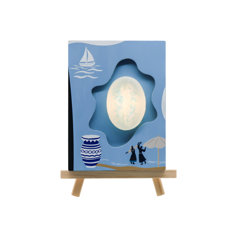 Ocean Wind Turing - Lámpara artística de madera con relieve de granos de café, luz del mar del amor