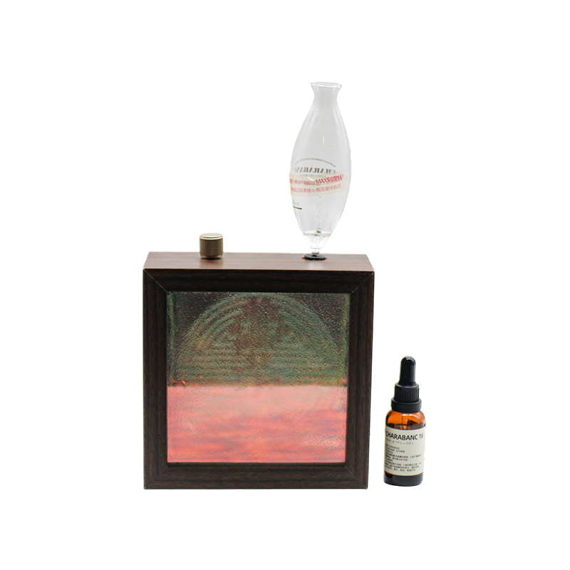 Lámpara de aromaterapia con patrón de longevidad de botella de aceite esencial superior con marco de madera maciza oscura - patrón de longevidad