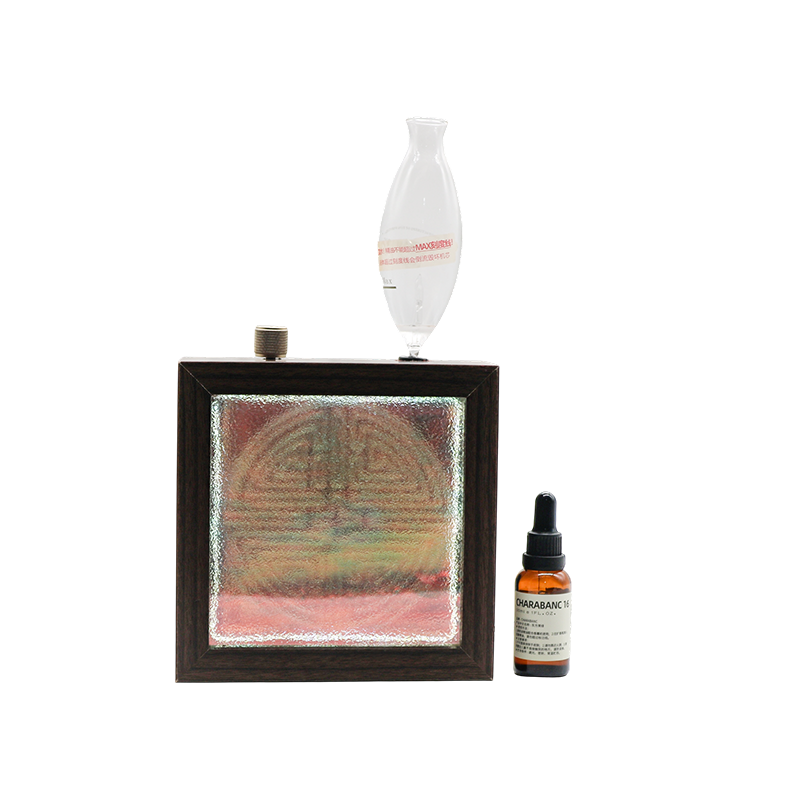 Lámpara de aromaterapia con patrón de longevidad de botella de aceite esencial superior con marco de madera maciza oscura - patrón de longevidad