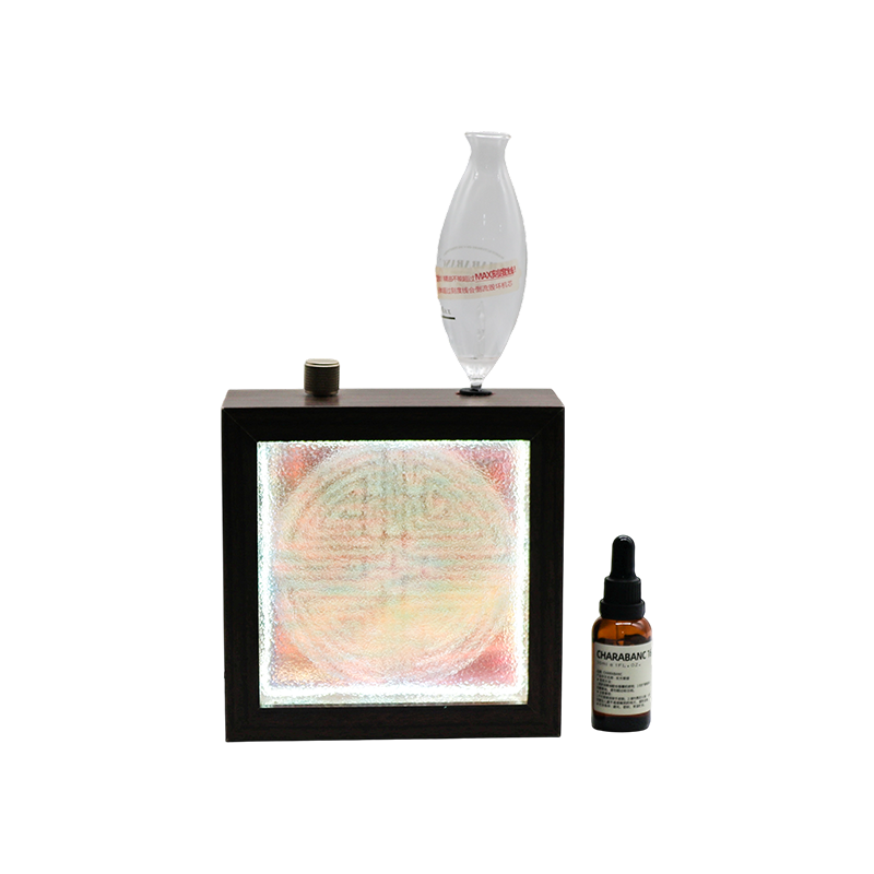 Lámpara de aromaterapia con patrón de longevidad de botella de aceite esencial superior con marco de madera maciza oscura - patrón de longevidad