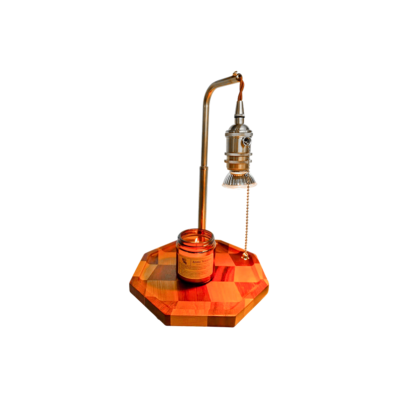 Lámpara calentadora de velas retro con latón y madera - Amanecer dorado